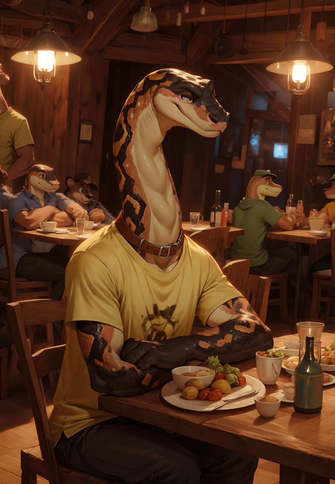 56106-2118155543-male, by dacad, by s1m, solo, python, snake, cute, playful, head turned, loving expression, yellow t-shirt, photo real, dramatic.png